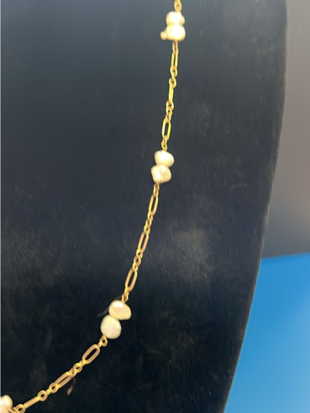 14K Gold Pearl Station Necklace - Picture 2 of 4